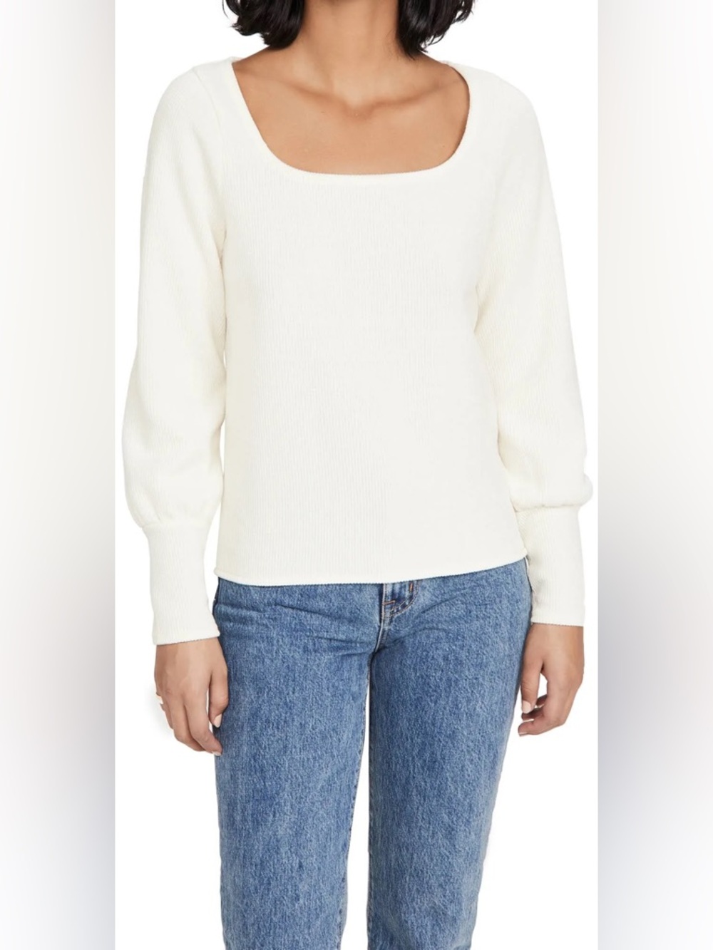 Madewell Ribbed Square Neck Long Sleeve Top Cream‎ Ivory Size S